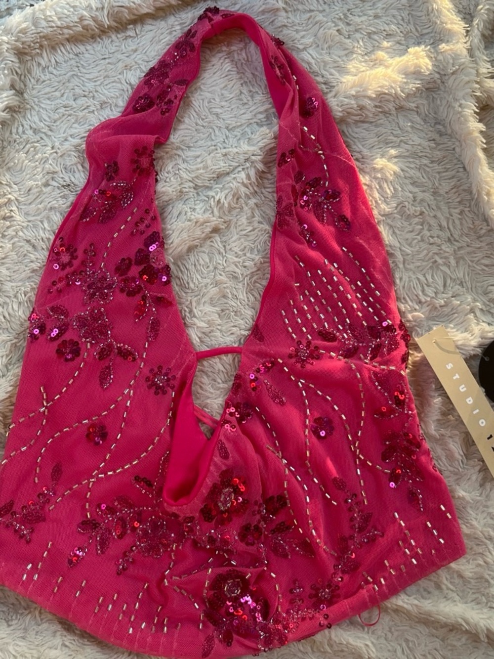 Hot pink sequins beaded halter top
